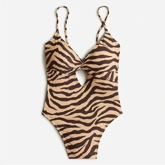 J. Crew Front Twist One Piece Swimsuit Zebra Stripe Brown Tan Size 22 2X NWT - Picture 3 of 5